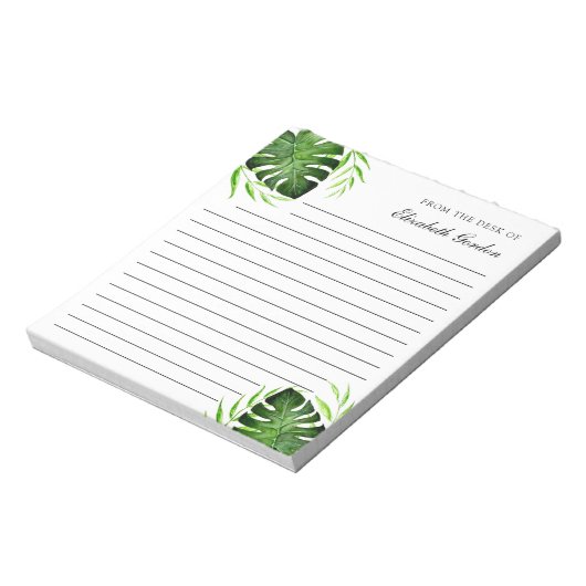 Bloc-note Tropical Feuille Jungle Script Personnalisé Chic (Tourné)