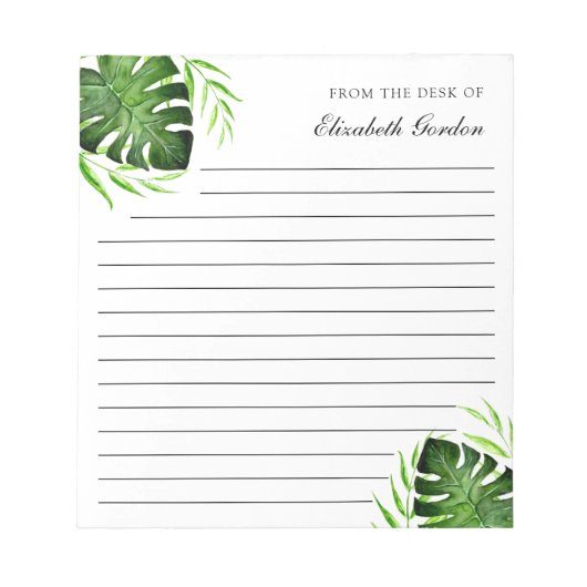 Bloc-note Tropical Feuille Jungle Script Personnalisé Chic (Devant)