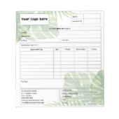 Bloc-note Tropical Leaf Invoice Business Sales Form Receipt (Devant)