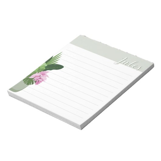 Bloc-note Tropical Medinilla Flower Green Vase Nom Lined (Tourné)