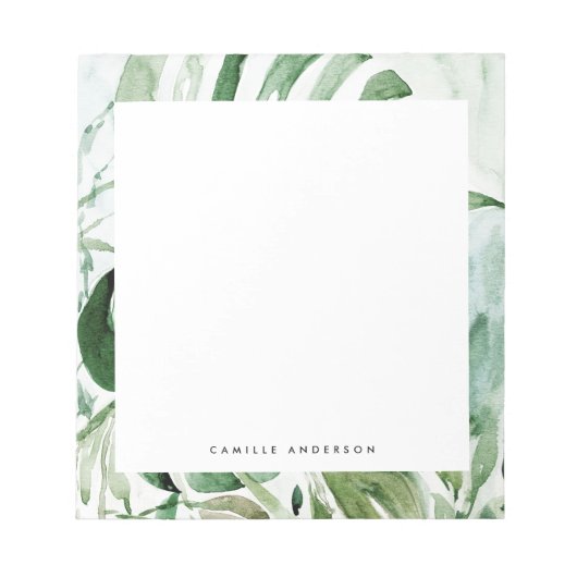 Bloc-note Tropical Watercolor Monstera Leaves Greenery (Devant)