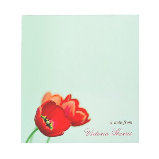 Bloc-note Tulipe rouge florale mint vert style bokeh personn (Devant)
