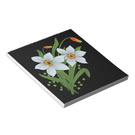 Bloc-note Tulipes et jonquilles Fleurs Arrière - plan noir (Incliné)