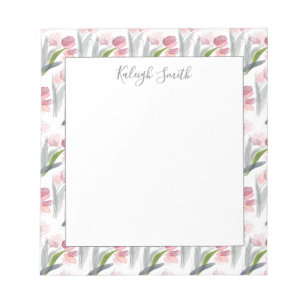 Bloc-note Tulipes roses aquarelle fleurs printemps blanc