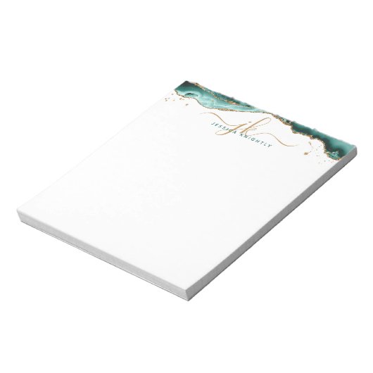 Bloc-note Turquoise Agate Géode Script Monogramme Parties sc (Tourné)