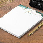 Bloc-note Turquoise Agate Géode Script Monogramme Parties sc<br><div class="desc">Élégant Notepad 5.5x6" personnalisé avec une géométrie d'agate turquoise et turquoise et du marbre accentué de parties scintillant en faux or et des initiales de monogramme manuscrites fantaisie en or et nom en turquoise sur papier blanc. MODIFICATIONS : Le style de police de texte, la couleur, la taille et le...</div>