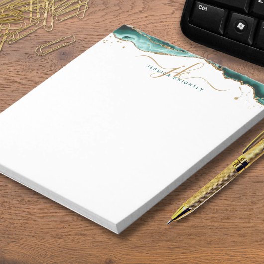 Bloc-note Turquoise Agate Géode Script Monogramme Parties sc