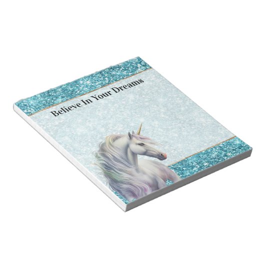 Bloc-note Turquoise Aqua Glitz Parties scintillant Unicorn (Incliné)