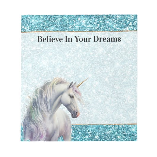 Bloc-note Turquoise Aqua Glitz Parties scintillant Unicorn (Devant)