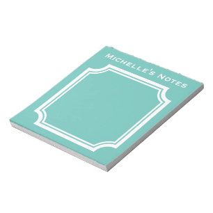 Bloc-note Turquoise bleu et blanc personnalisé bordure éléga