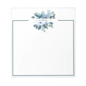 Bloc-note Turquoise et bleu aquarelle floral personnalisé (Devant)