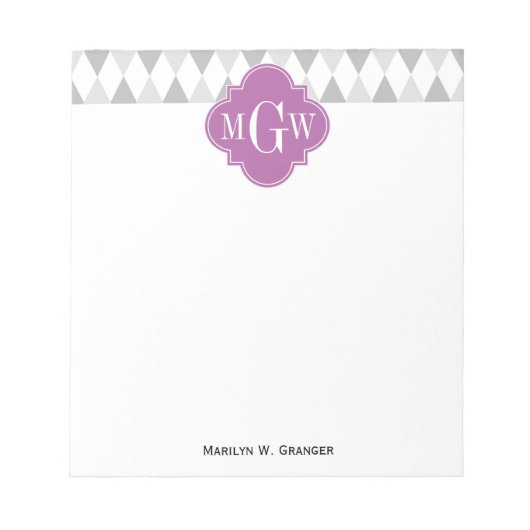 Bloc-note Two Gray Wht Harlequin Orchid 3 Monogram initial (Devant)