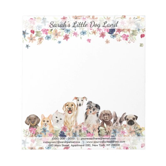 Bloc-note Types de chiens assis fleurs (Devant)