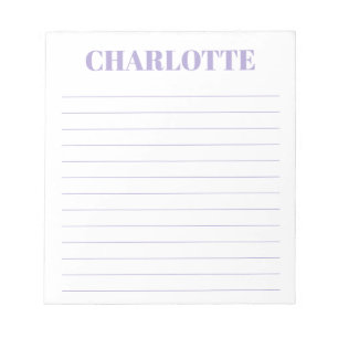 Bloc-note Typographie Gras Nom Personnalisé Lavande Ligné