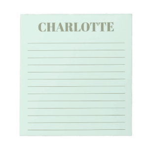Bloc-note Typographie Gras Personnalisé Vert Sauge Nom Ligné