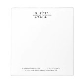 Bloc-note Typographie moderne Monogramme noir blanc affaires (Devant)