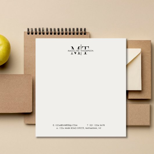 Bloc-note Typographie moderne Monogramme noir blanc affaires
