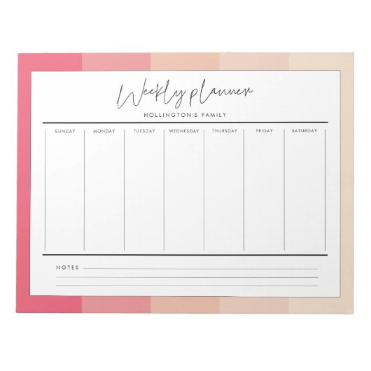 Bloc-note Typographie moderne pastel rayures planner hebdoma (Devant)