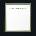 Bloc-note Typographie simple de la marine blanche<br><div class="desc">Un bloc-notes professionnel au design minimaliste en vert olive et blanc. Nom monogramme personnalisé sur un simple arrière - plan blanc,  encadré par une bordure vert olive. Personnalisez-vous en utilisant les champs fournis ou utilisez le bouton "message" pour contacter le concepteur pour obtenir de l'aide.</div>