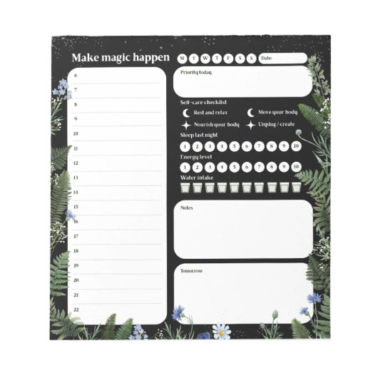 Bloc-note Ultimate Wellness Planner – Dark Floral Notepad (Devant)