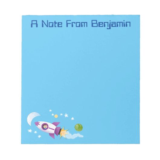 Bloc-note Un adorable vaisseau-fusée dans l'espace dessin an (Devant)