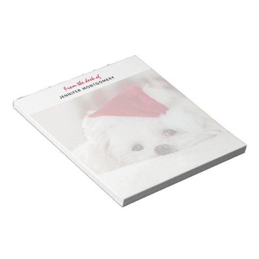 Bloc-note Un mignon chien blanc dans un Casquette de Noël ro (Incliné)