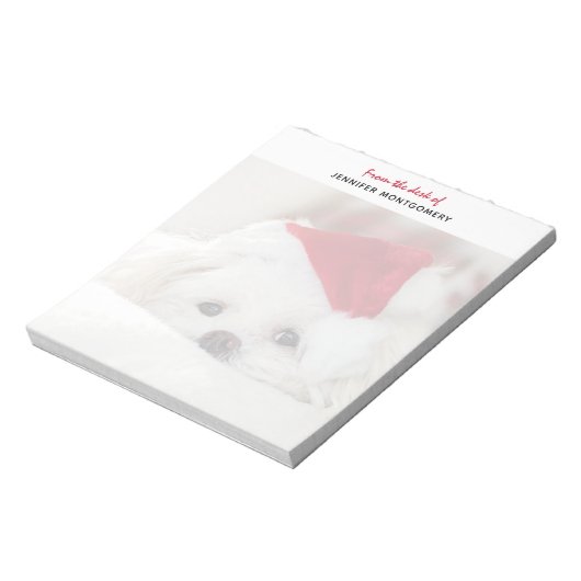 Bloc-note Un mignon chien blanc dans un Casquette de Noël ro (Tourné)