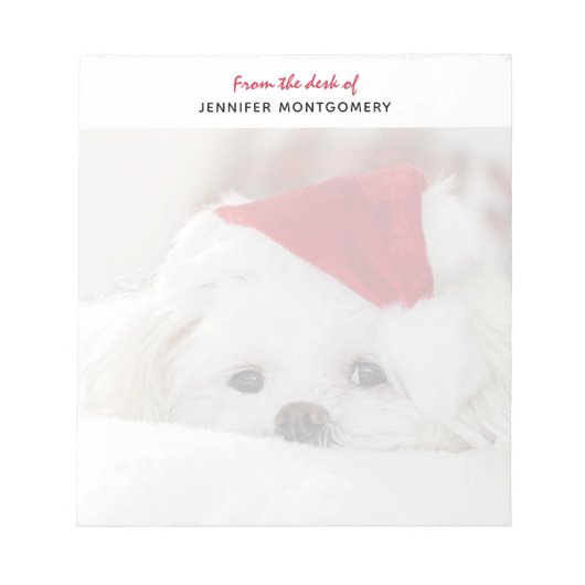 Bloc-note Un mignon chien blanc dans un Casquette de Noël ro (Devant)