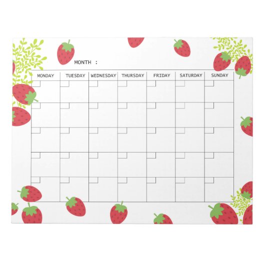 Bloc-note Undated Minimal Strawberry Monthly Planner  (Devant)