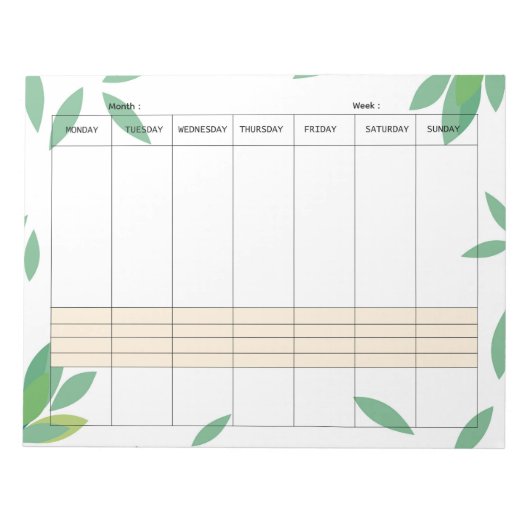 Bloc-note Undated Minimal Weekly Planner Notepad (Devant)