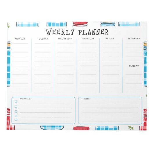 Bloc-note Undated Vertical Weekly Planner, Blue and Red (Devant)