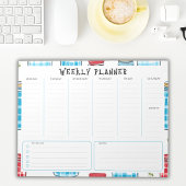 Bloc-note Undated Vertical Weekly Planner, Blue and Red
