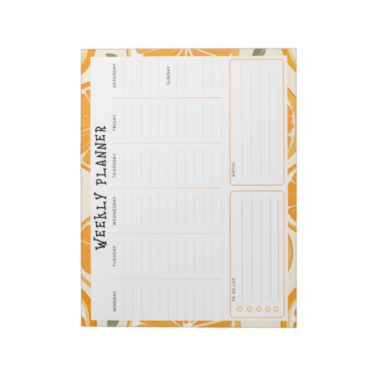 Bloc-note Undated Vertical Weekly Planner, Orange Border (Tourné)