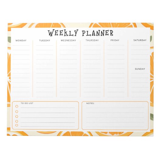 Bloc-note Undated Vertical Weekly Planner, Orange Border (Devant)