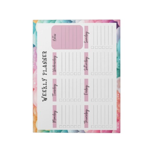 Bloc-note Undated Weekly Planner, Rainbow Cloud Border Notep (Tourné)