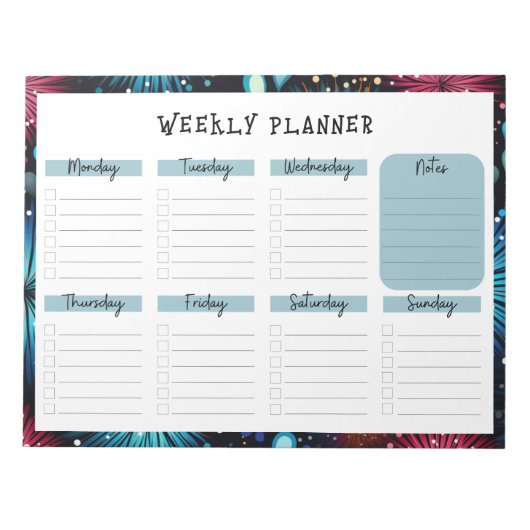 Bloc-note Undated Weekly Planner with Fireworks Border (Devant)