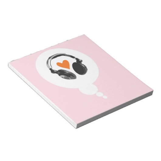 Bloc-note Une bulle de pensée avec coeur et casque (Incliné)