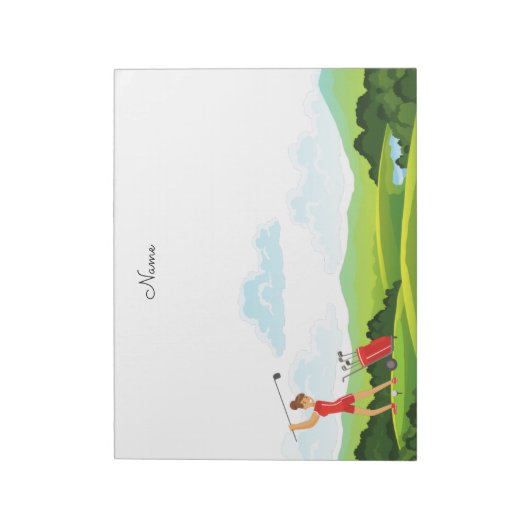 Bloc-note Une golfeuse en rouge sur vert (Tourné)