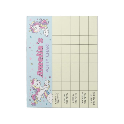 Bloc-note Unicorn Potty Chart Nom et tâches personnalisés (Tourné)