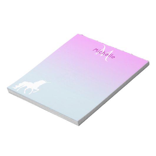 Bloc-note Unicorn rose bleu monogrammed (Tourné)