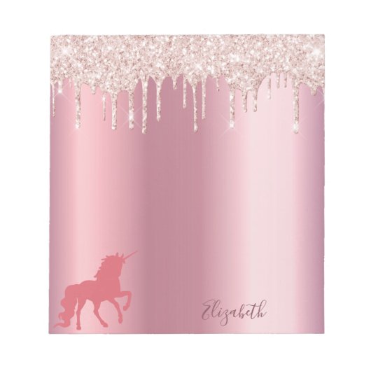 Bloc-note Unicorn rose rose rose or parties scintillant gout (Devant)