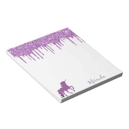 Bloc-note Unicorn violet parties scintillant goutte blanc no (Incliné)
