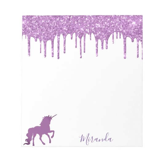 Bloc-note Unicorn violet parties scintillant goutte blanc no (Devant)