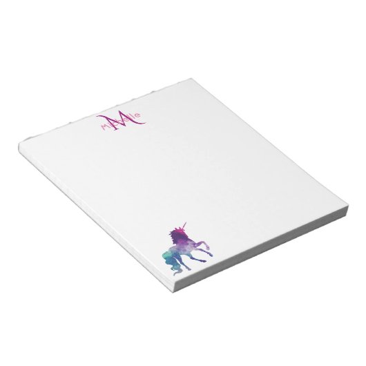 Bloc-note unicorne violet blanc monogrammé (Incliné)