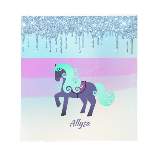 Bloc-note Unicorne violette et Turquoise avec Parties scinti (Devant)