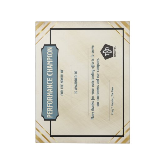 Bloc-note Universal employoee performance award certificates (Tourné)