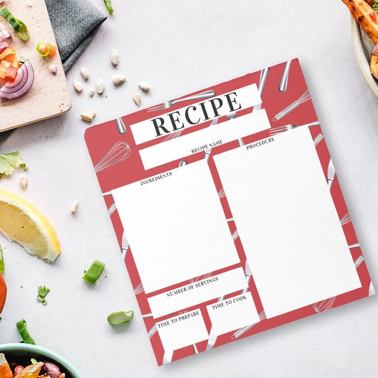 Bloc-note Ustensiles de cuisine rouge Feuille blanche Recett