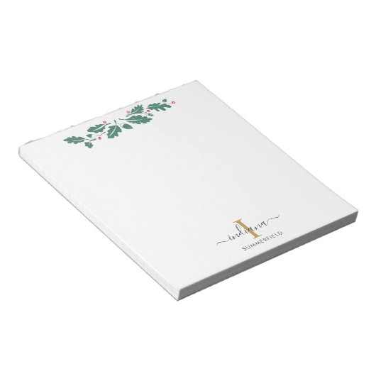 Bloc-note Vacances Monogramme Nom du script Botanique (Incliné)