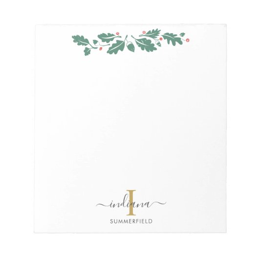 Bloc-note Vacances Monogramme Nom du script Botanique (Devant)