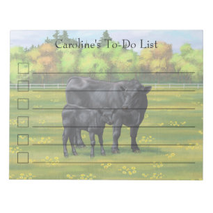 Bloc-note Vache d'Angus noir et veau mou en pâturage d'été